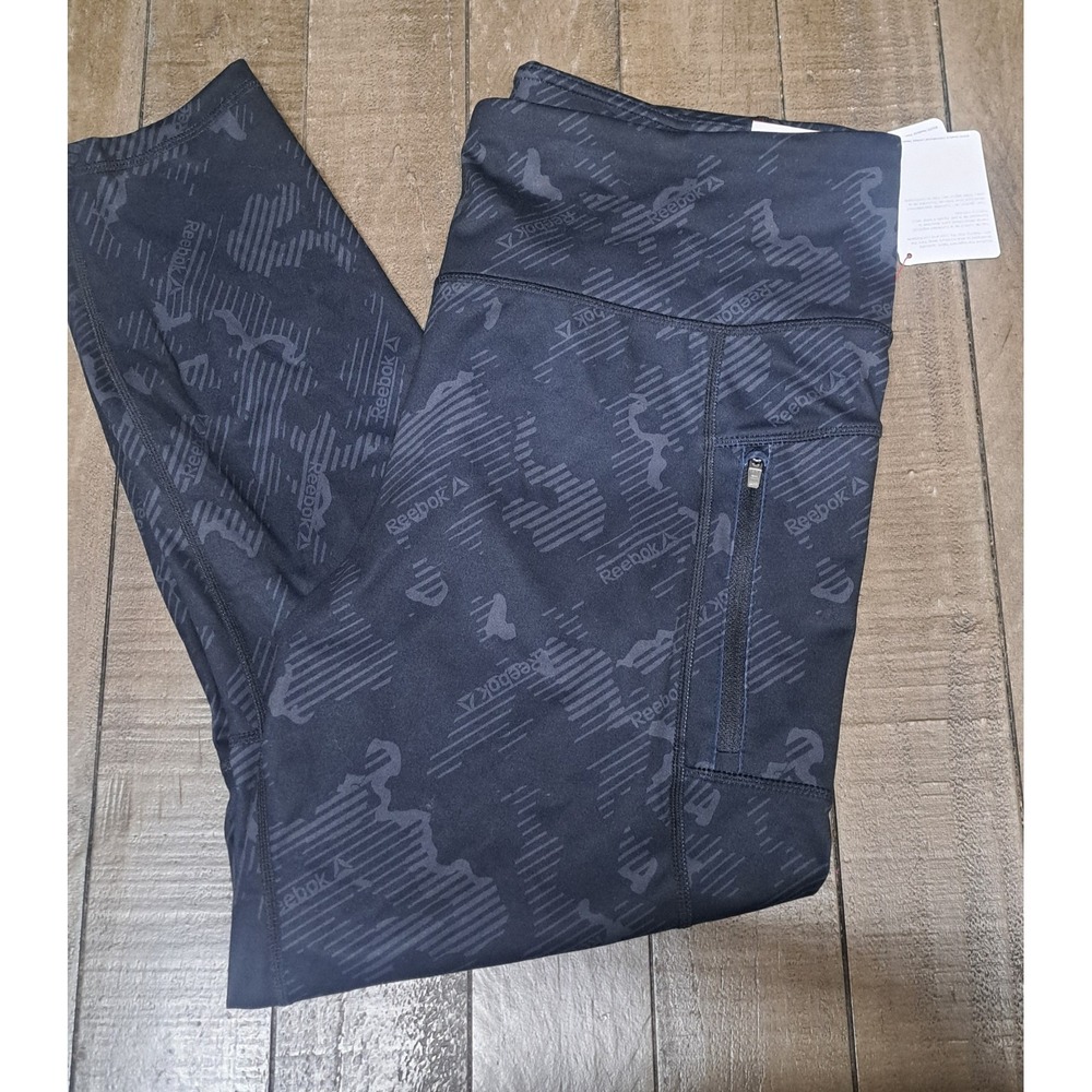 Reebok Women's XXL Black Camo High Rise 7/8 Leggings Zipper Pocket NWT - Picture 6 of 6